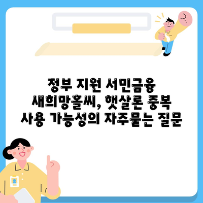 정부 지원 서민금융 새희망홀씨, 햇살론 중복 사용 가능성