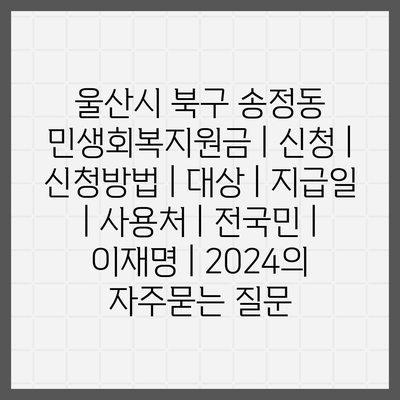 울산시 북구 송정동 민생회복지원금 | 신청 | 신청방법 | 대상 | 지급일 | 사용처 | 전국민 | 이재명 | 2024