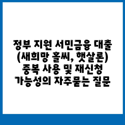 정부 지원 서민금융 대출 (새희망 홀씨, 햇살론) 중복 사용 및 재신청 가능성