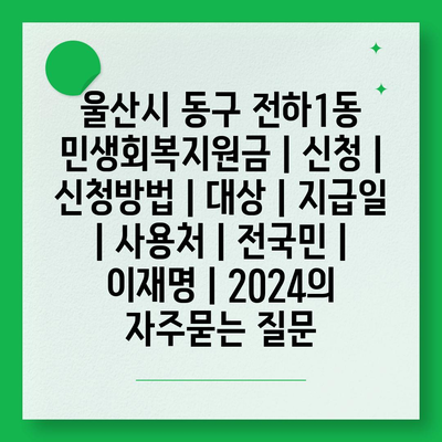 울산시 동구 전하1동 민생회복지원금 | 신청 | 신청방법 | 대상 | 지급일 | 사용처 | 전국민 | 이재명 | 2024