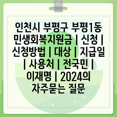 인천시 부평구 부평1동 민생회복지원금 | 신청 | 신청방법 | 대상 | 지급일 | 사용처 | 전국민 | 이재명 | 2024