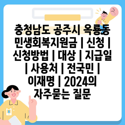 충청남도 공주시 옥룡동 민생회복지원금 | 신청 | 신청방법 | 대상 | 지급일 | 사용처 | 전국민 | 이재명 | 2024