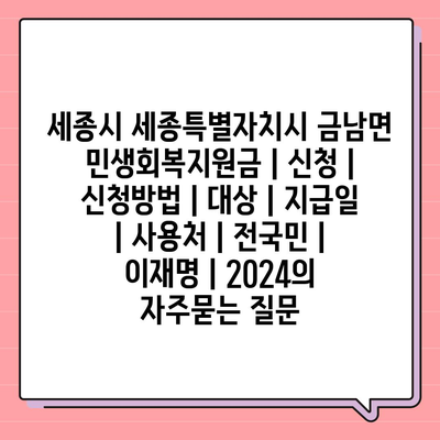 세종시 세종특별자치시 금남면 민생회복지원금 | 신청 | 신청방법 | 대상 | 지급일 | 사용처 | 전국민 | 이재명 | 2024