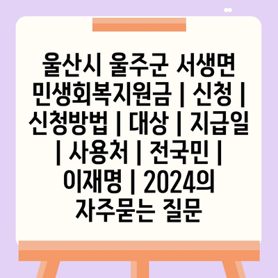 울산시 울주군 서생면 민생회복지원금 | 신청 | 신청방법 | 대상 | 지급일 | 사용처 | 전국민 | 이재명 | 2024