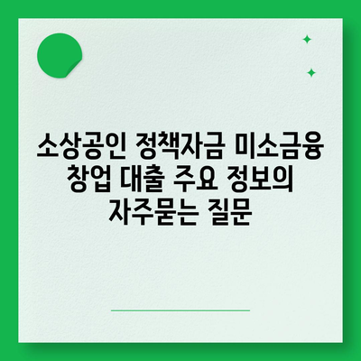 소상공인 정책자금 미소금융 창업 대출 주요 정보