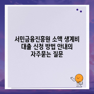 서민금융진흥원 소액 생계비 대출 신청 방법 안내